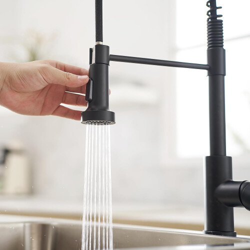 Black Kitchen Faucet with Pull Out Sprayer Single Handle Modern Commercial Sink Tap 2