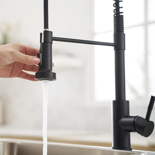 Black Kitchen Faucet with Pull Out Sprayer Single Handle Modern Commercial Sink Tap 1