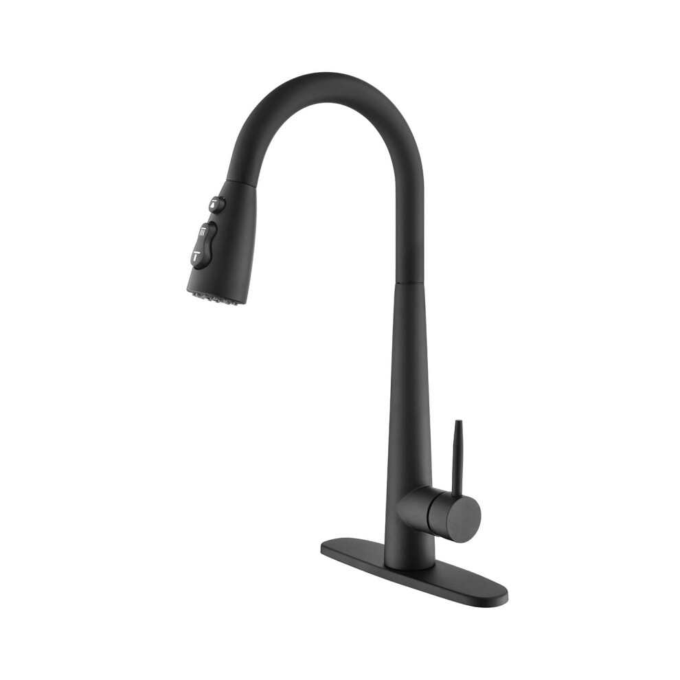Kitchen Faucet With Pull Down Sprayer 360 Rotation Three Water Modes Matte Black For Sink 9119770552754