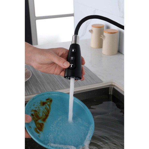 Kitchen Faucet with Pull Down Sprayer 360 Rotation Three Water Modes Matte Black for Sink 2