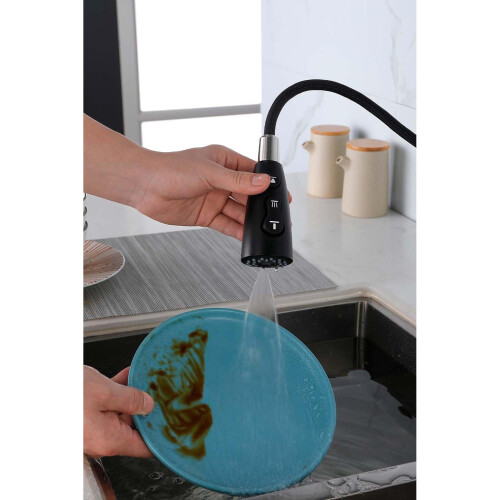 Kitchen Faucet with Pull Down Sprayer 360 Rotation Three Water Modes Matte Black for Sink 1