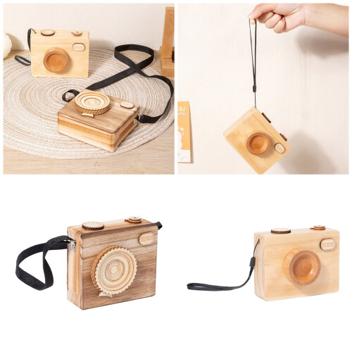 Retro-Kamera-Spieluhr, Holzhandwerksfigur,-Holzfarbe 2
