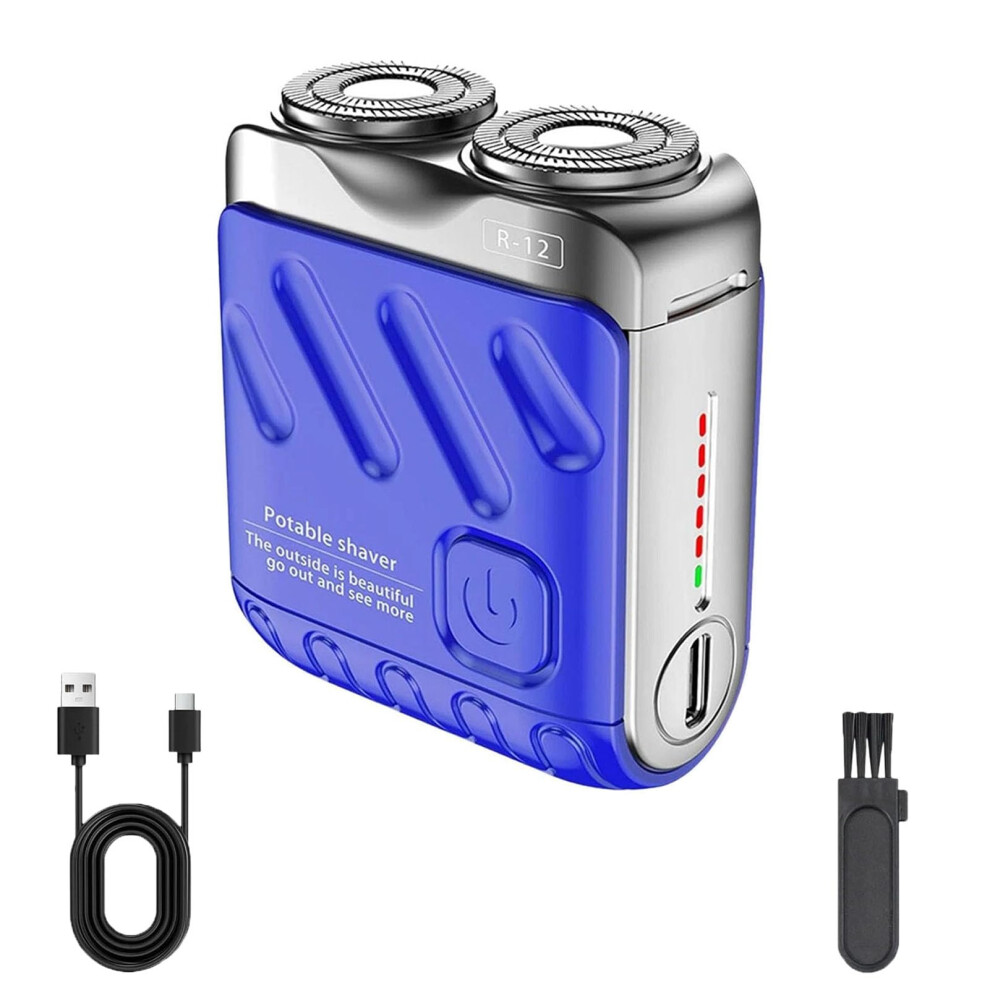Blue Electric Shaver For Men, Waterproof Dual Ring Rotary Razor With Speed Quiet Motor,