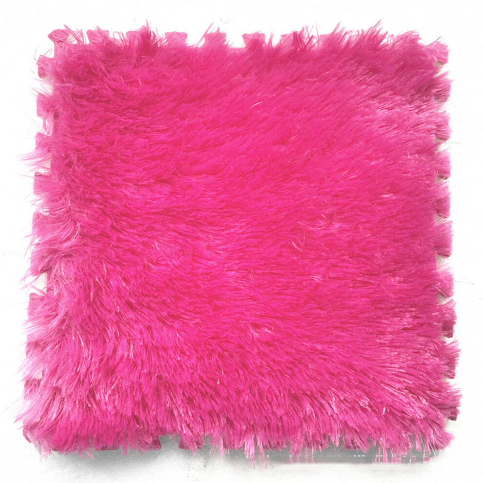 Interlocking Foam Tiles Plush Carpet, Nonslip, Shaggy Foam Rug Tiles, 12X12 Inches, 10 Pieces (Rose ) Red