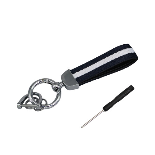 Premium Striped Keyring for Car-Silver Dark blue white dark