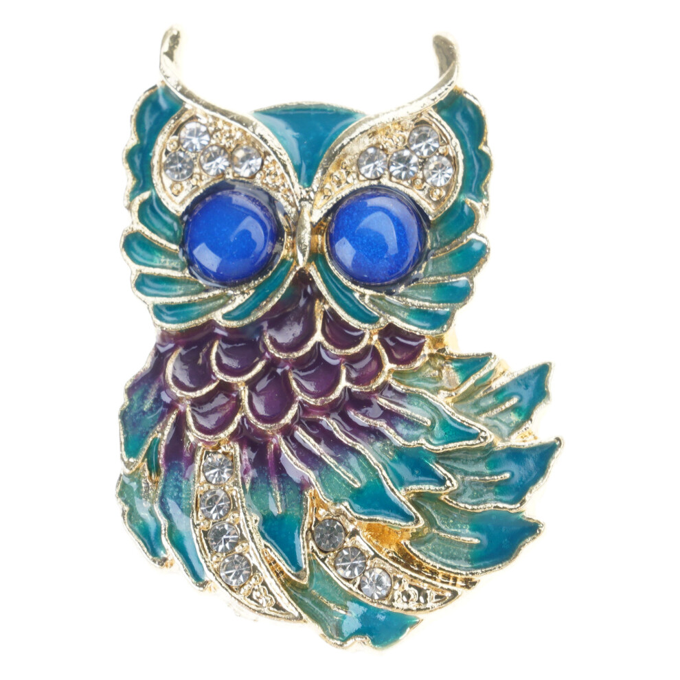 Blue Unique Owl Shaped Enamel Brooch Jewelry Accent With