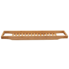 Wooden Bathtub Caddy Tray with Adjustable Rack for Bathroom Storage in White or Natural