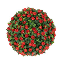 Artificial Topiary Ball Red 12.21in Realistic Weather Resistant Faux Boxwood Garden Sphere Indoor Outdoor Decor
