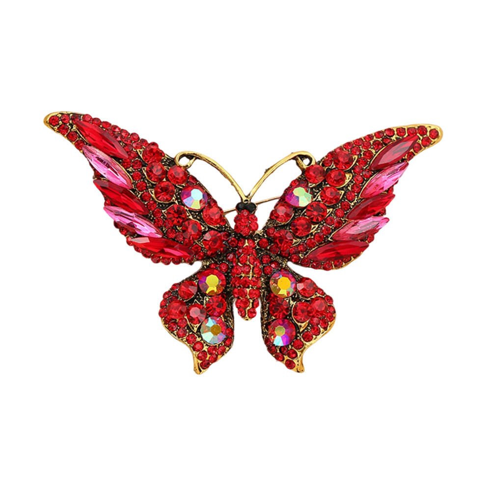 Red Vintage Styles Butterfly Brooch Enamel Rhinestones