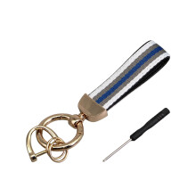 Double Layer Striped Keychain-Gold-color White gray blue gray