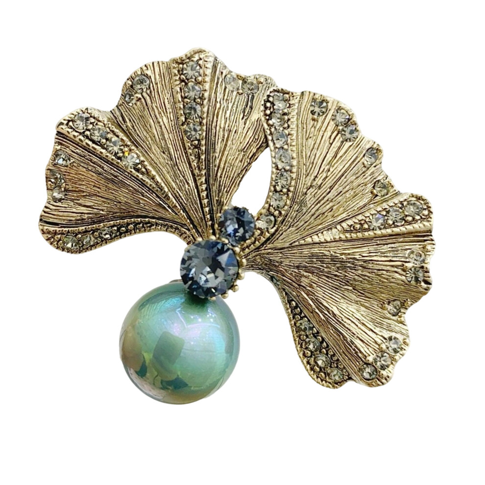 Metal Brooch Gingko Leaf Clothing Jewelry Fashion-pearl