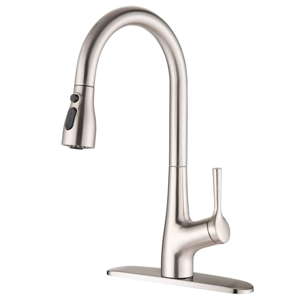 Brushed Nickel Pull Down Kitchen Faucet Arc Swivel Spout With Three Function Sprayer 9339159914762