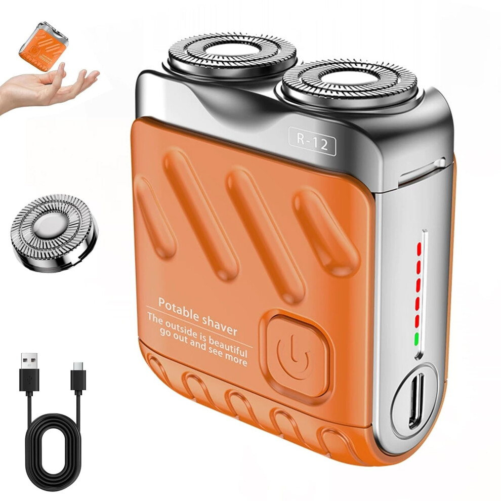 Electric Shaver for Men Waterproof USB Rechargeable DualRing Rotary Blades Compact Travel Razor Orange