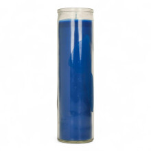7 Day Blue Prayer Candle in Glass Unscented Long Burning Pillar for Meditation and Worship