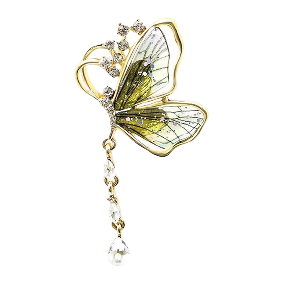 Green Elegant Teardrop Butterfly Tassels Brooch For Stylish