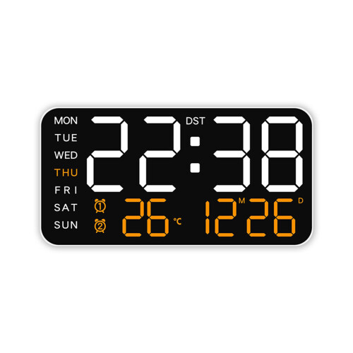 LED-Digital-Wanduhr, großes Display,-Weiße Schale, orange Farbe