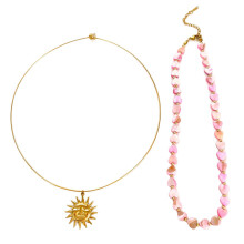 2PCS Stainless Steel Heart Shell Bead Necklace Sun Necklace Set