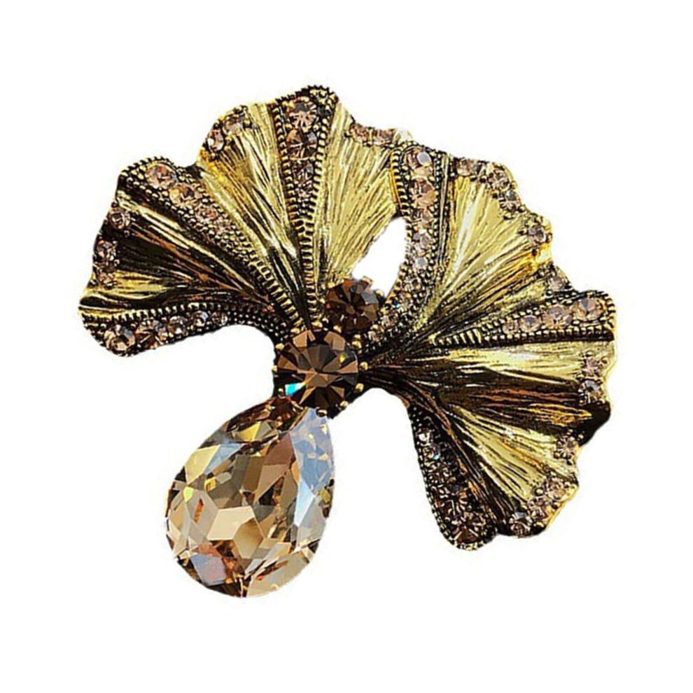 Fashion Charm Brooch Pin Fashionable Gingko Leaf Brooch-crystal