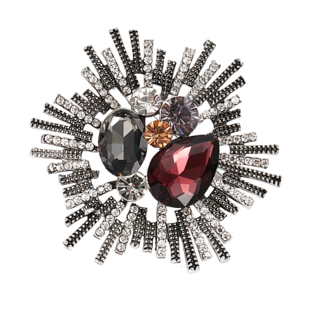 Silver Crystal Rhinestones Brooch Baroque Design- 5.4Cm