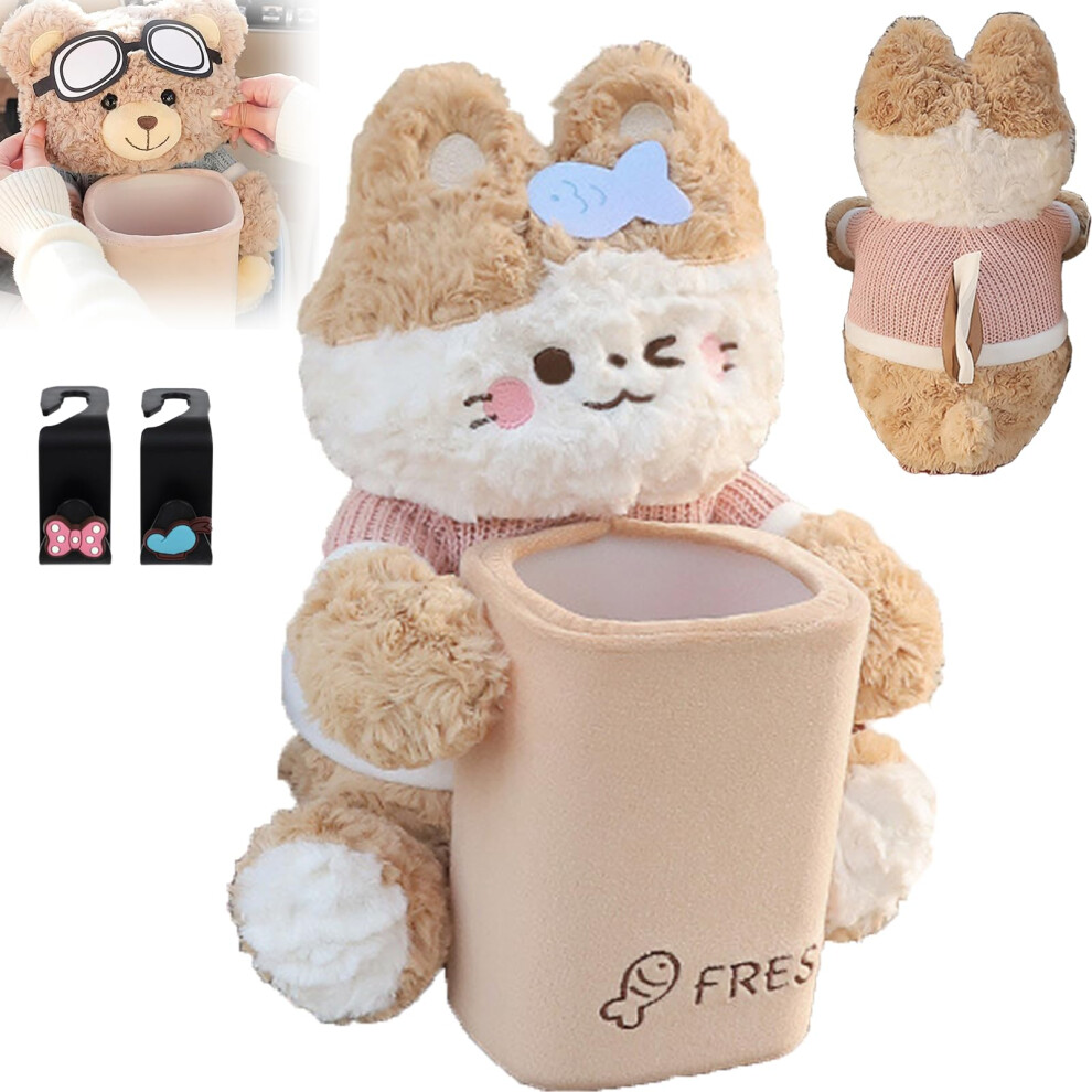 2In1 Plush Car Tissue Holder And Trash Can, Cute Animal Design, Waterproof Odorresistant Storage 9323874712215