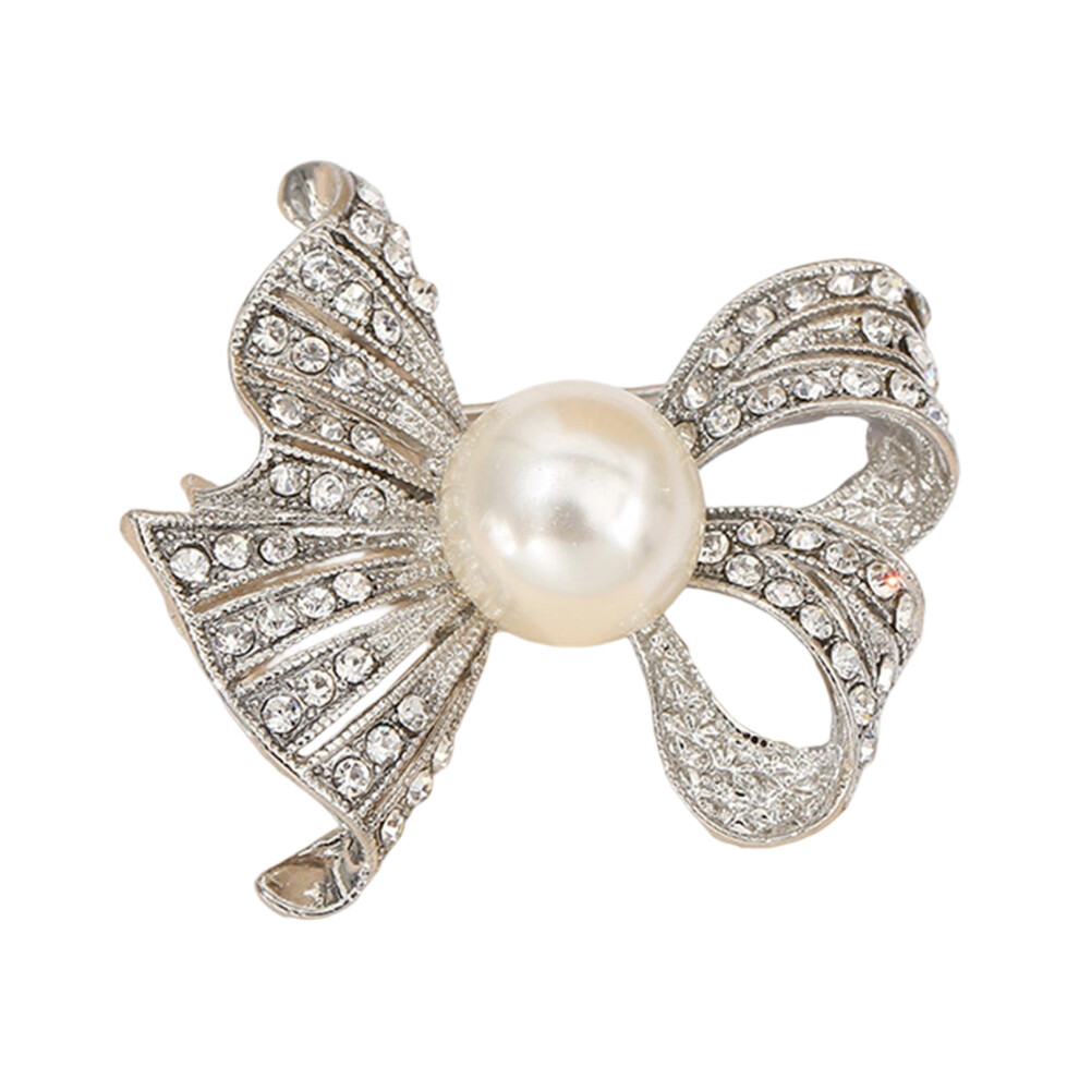Silver Butterfly Brooches Women Multifuntional-Pearl Bow