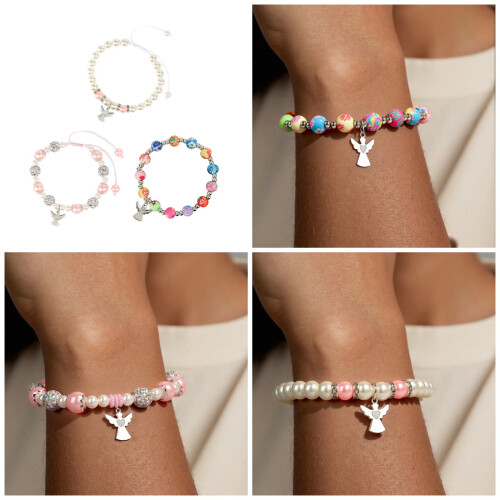 Shimmering Silver Crosses-Colorful bead bracel Angel diamonds 2