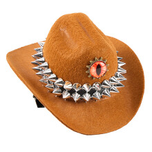 Unique Themed Felted Hat Rivet Decorated Denims Hat-brown