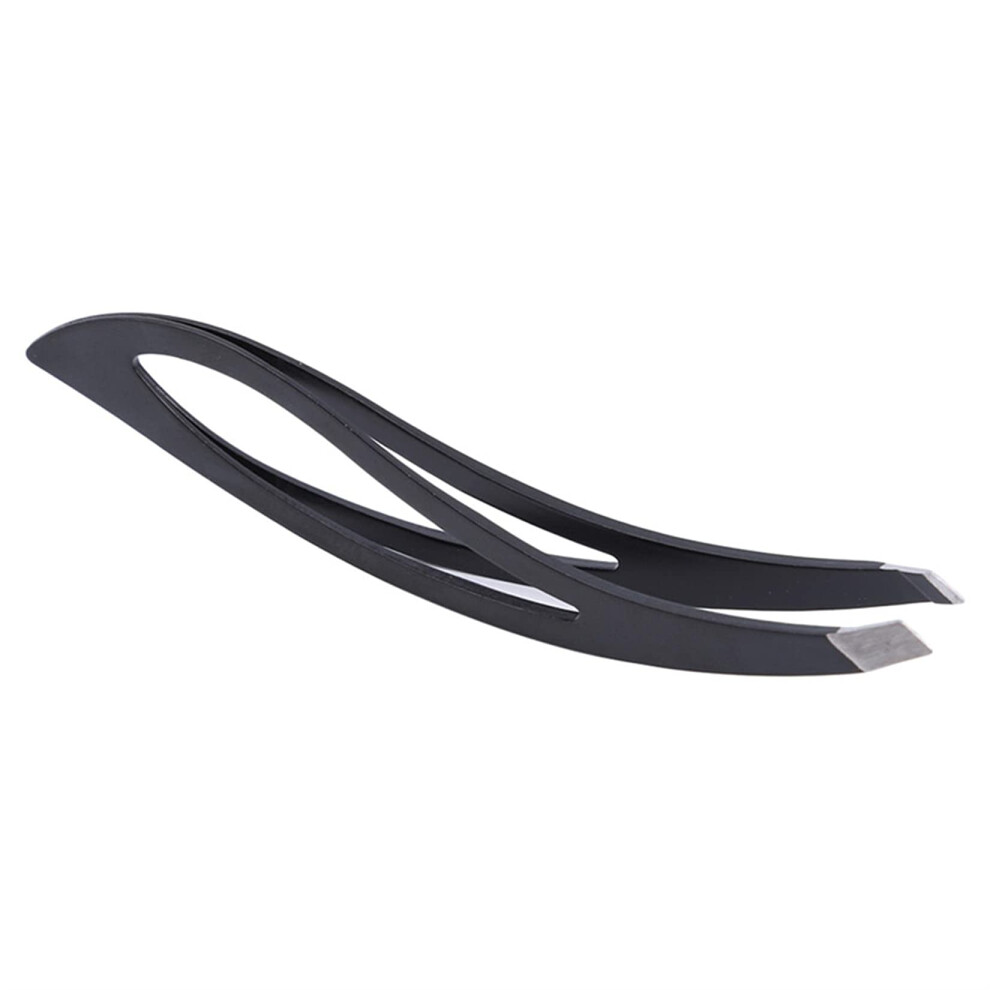 Black Stainless Steel Slant Eyebrow Tweezers With Nonslip Grip For Precision Hair And Ingrown Hair Removal (Black)