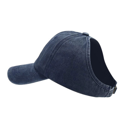 Unisex Adjustable Baseball Hat Ponytail Friendly Soft-Navy Blue