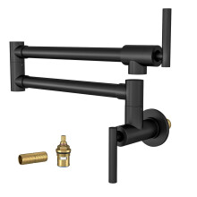 Wall Mount Pot Filler Faucet with Dual Handles and Swivel Stretch Spout Black Silver Kitchen
