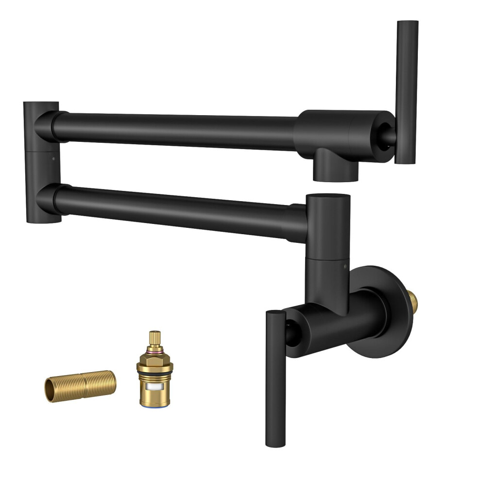 Wall Mount Pot Filler Faucet With Dual Handles And Swivel Stretch Spout Black Silver Kitchen 9119770555946