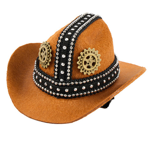 Denims And Studs Embellished Gothic Style Top Hat Hair-brown