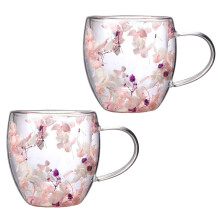 Pack of 2 DoubleWalled Glass Coffee Cups, 250ml, Insulated, Heat Resistant (Pink White)