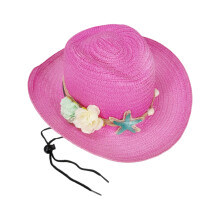 Natural Woven Straw Hat For Kids with Sea Shell Decors-Pink