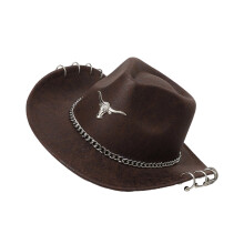 Stylish Unisex Broad Brims Hat PU Fashionable-Coffee color