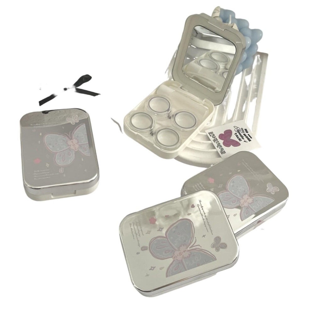 Contact Lens Case Travel Kit with Mirror, Solution Bottle, Applicator and Tweezers, Cute Cat Fish Design