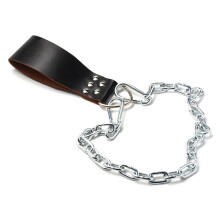 Dumbbell loading belt with iron chain, weightlifting belt made of leather, hip belt, dip belt attachments for home gym, black