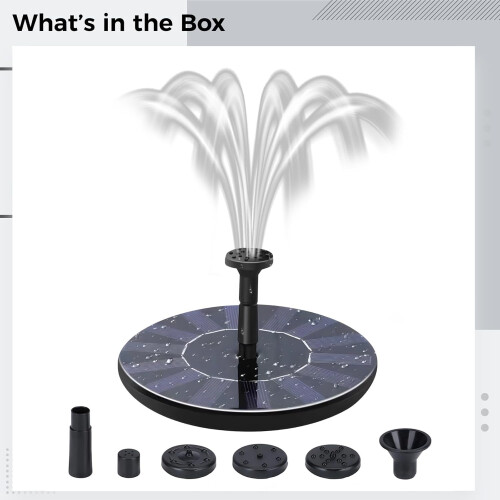Solar Bird Bath Fountain Pump with Efficient Solar Power, Multiple Spray Patterns, Black, 6.3in 1