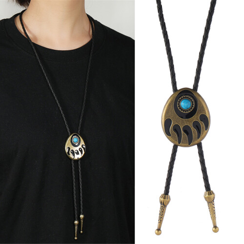 Rodeos Adjustable Bolo Tie With Turquoises Stone Bear-Bronze 2