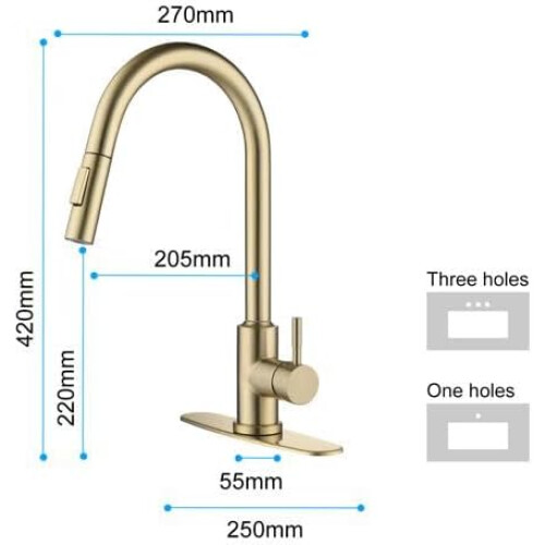 Pull Down Kitchen Faucet with Touchless Sensor, Brushed Gold and Chrome Finish for Modern Sink 1