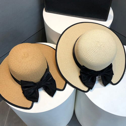 Bowknot Straw Hat Sunproof Hat Fisherman Hat Summer-Khaki 1