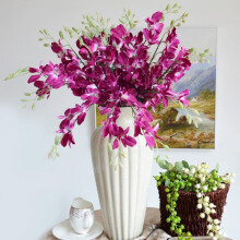 Elegante kunstige orkidéblomster i gave, blomster af høj kvalitet i lilla og hvid til hjemmebryllupsdekoration, premium silkeorkidégren med