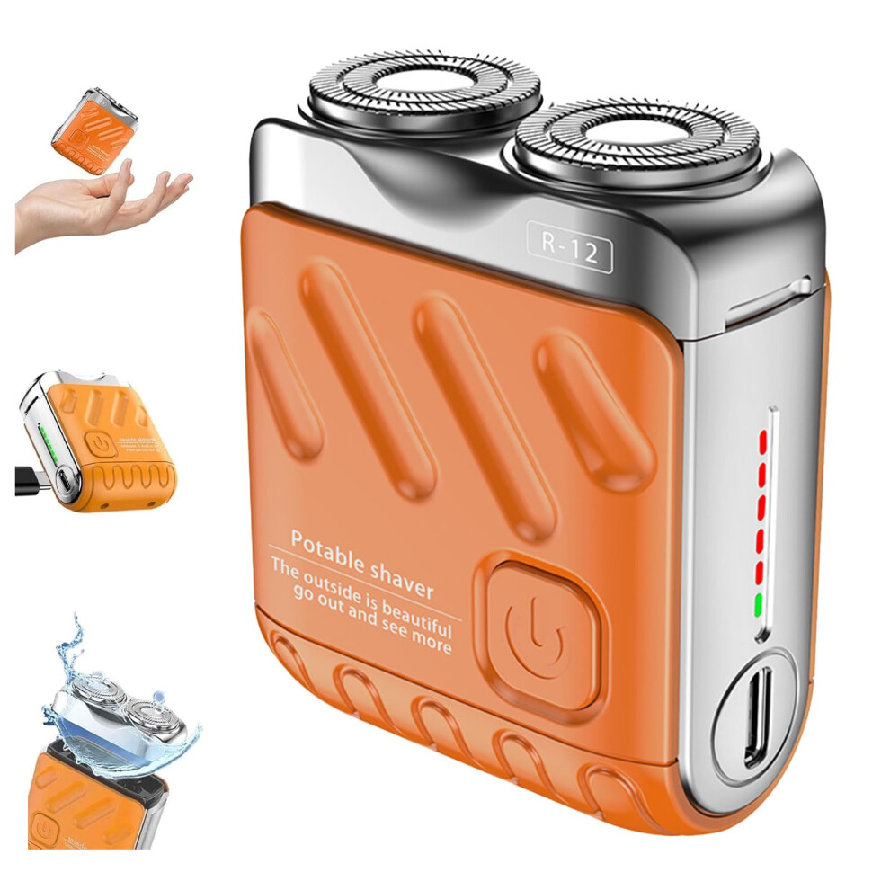 Electric Shaver for Men Waterproof USB Rechargeable Dual Blade Rotary Razor Compact Travel Size Orange