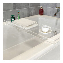 Acrylic Bathtub Tray Caddy with Non Slip Wine Glass Holder and Book Rest White 82x20cm