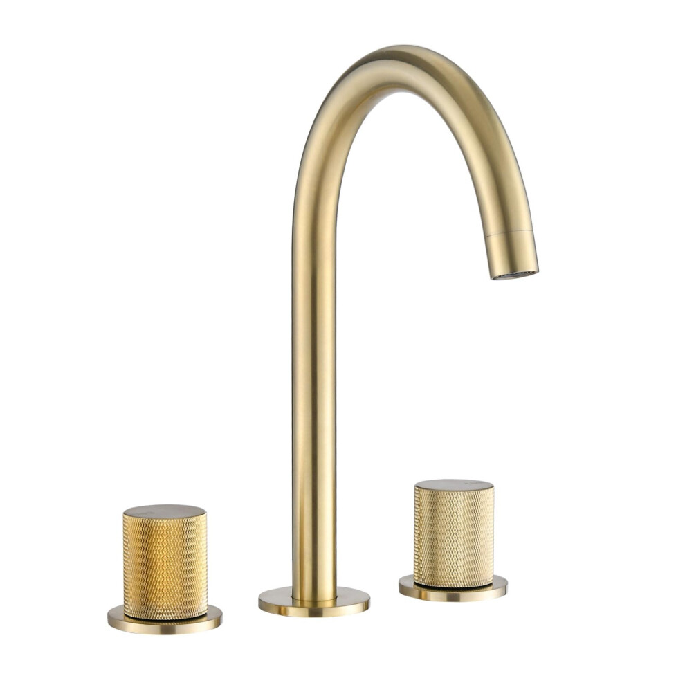 Bathroom Faucet Widespread Brushed Gold 360 Swivel Spout Modern Two Handle Mixer Tap 9323874714103