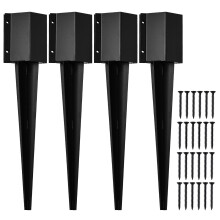 24 Inch Heavy Duty Fence Post Anchor Ground Spike, 4x4 Black Powder Coated Steel for Wood Post, No Dig Rust Resistant Support