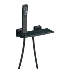 Black Waterfall Bathtub Faucet and Shower Mixer Set Wall Mounted Brass Bathroom Tap Black Set B