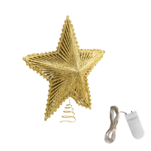 3D-dimensionel trådstjerne, juletræstopper med varme LED-lys, glitrende guldmetalornament, elegant oplyst stjerne til juledekoration, Simp