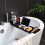 Foldable Bathtub Tray with Adjustable Plastic Drain Shelf Caddy for Bathroom Storage Organizer (Black) 2