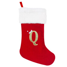 Geborduurde Letter Kerstsok Fluwelen Pluche Kerstsokken voor-Q
